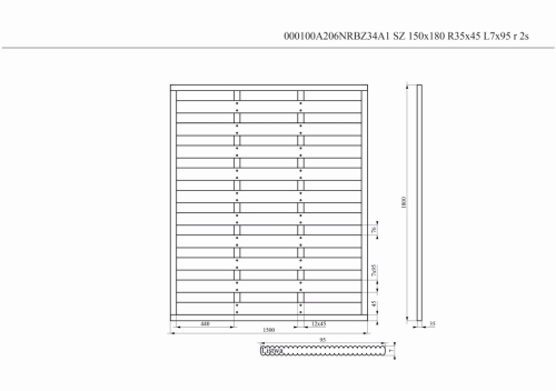 Płot szczelny 150x180 R35x45L7x95r